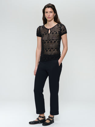 Openwork knit top with sequins 9041 | Black