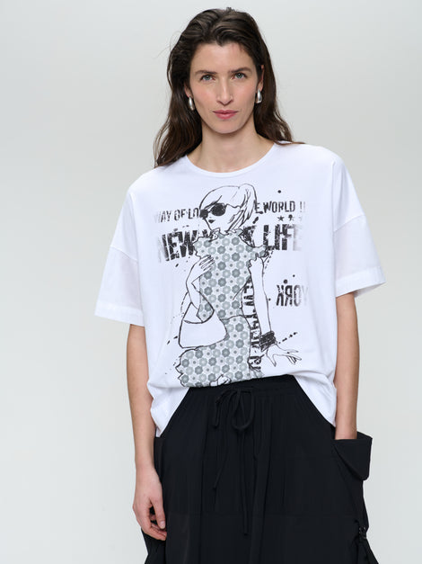 T-shirt oversize print mix cotton | White