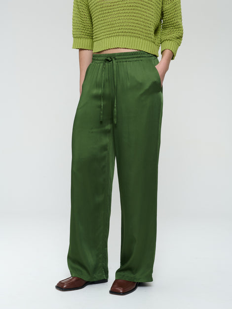 Simone saten viscose pants | Oliva Green