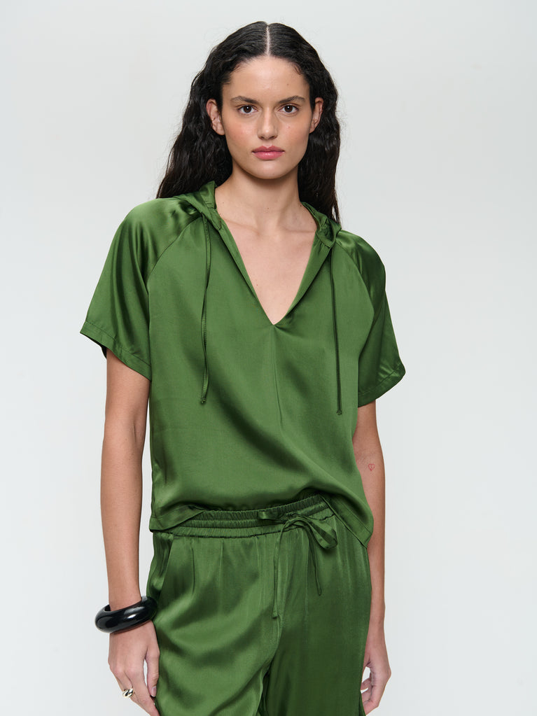 Evi saten viscose blouse | Oliva Green