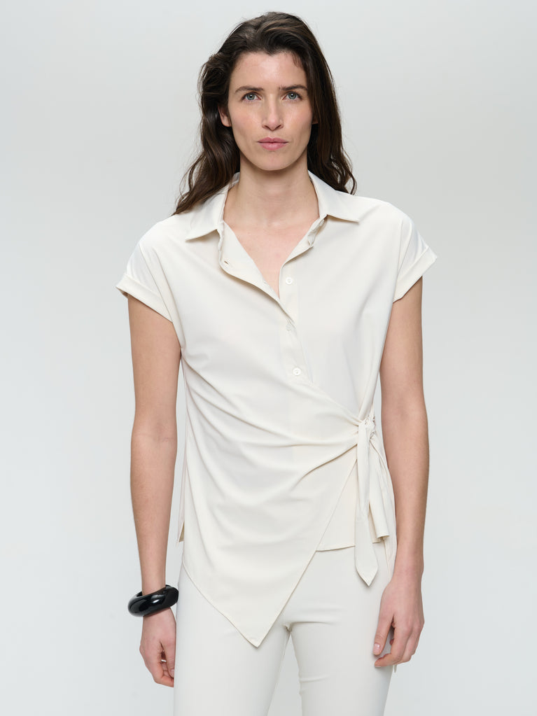 Aston strech technical jersey blouse | Light Sand