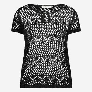 Openwork knit top with sequins 9041 | Black