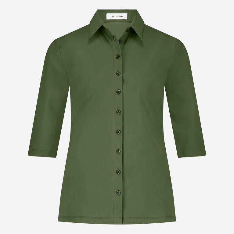 Kikkie Blouse Technical Jersey | Oliva green